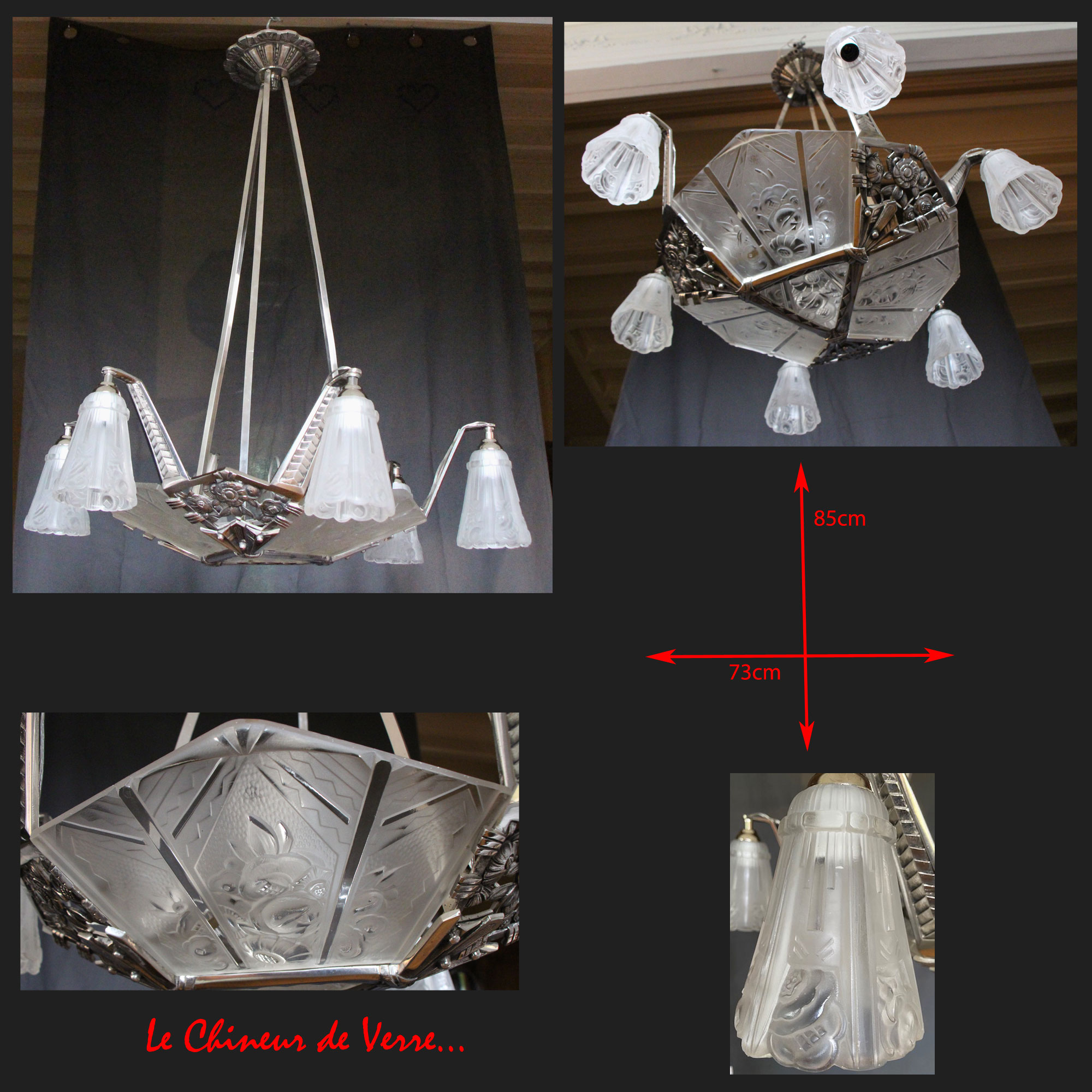 Vasque Lustre Signé J. Robert - Art Déco - Très Bon État