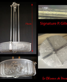 Gilles : Lustre Art Déco quatre grandes plaques